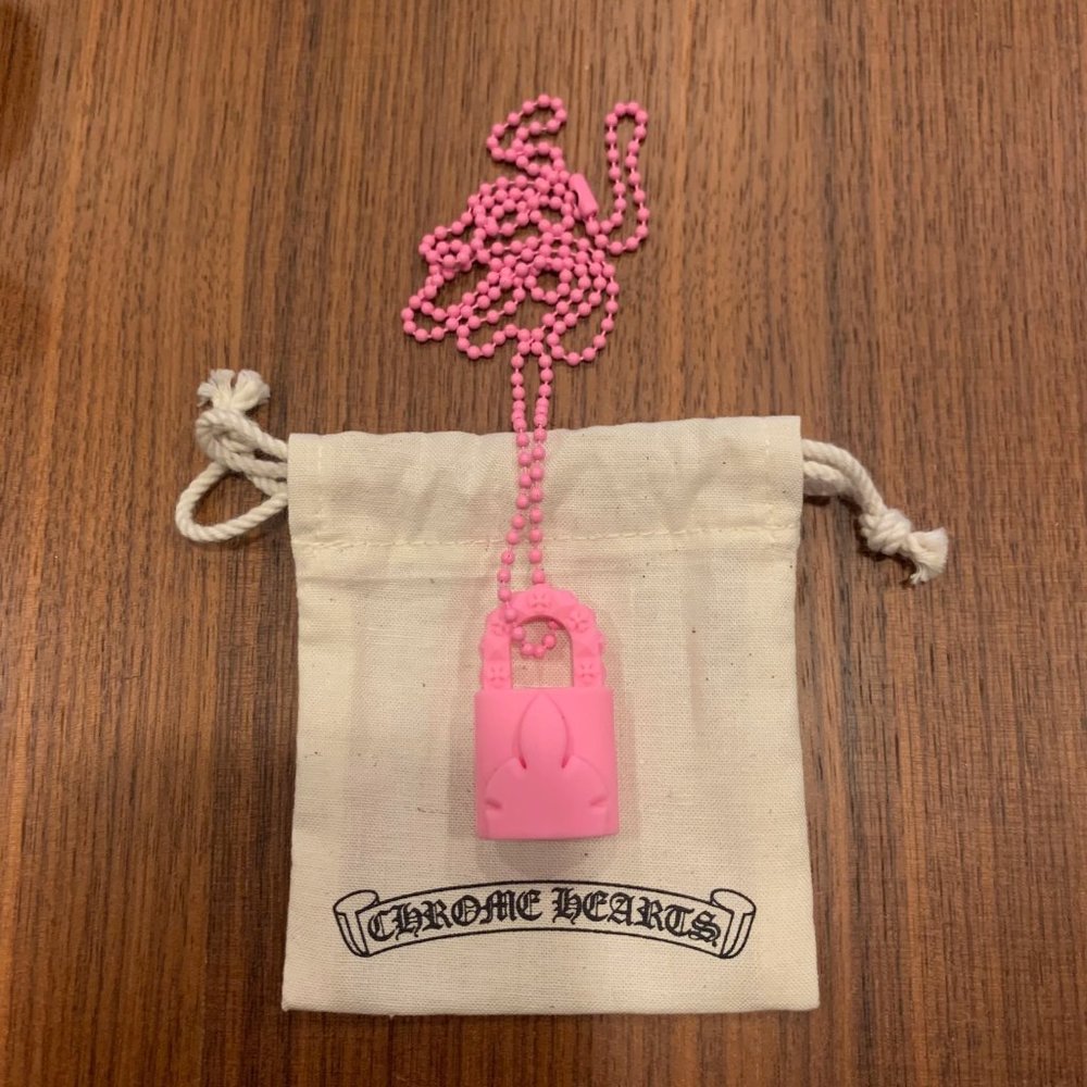 Chrome Hearts Silichrome CH FleurKnee Padlock Pink Silicone Pendant Necklace